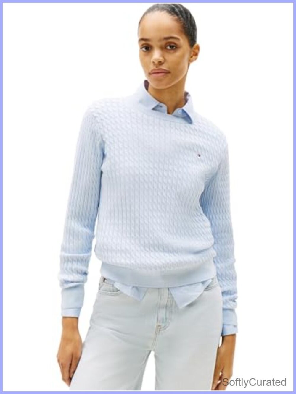 Cable Knit Crew Neck Pullover Sweater 100% Cotton Lightweight